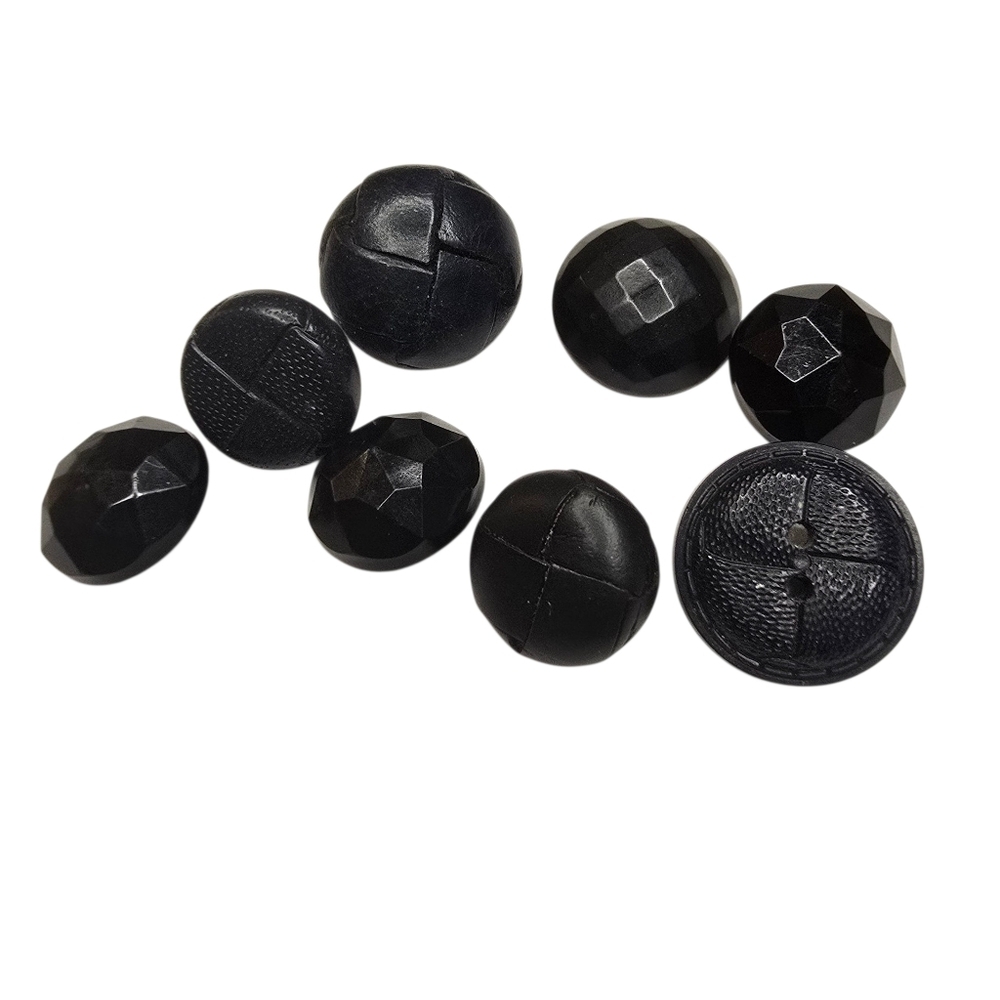 Vintage Black Blue Button Lot 8 pc Mixed Texture Set